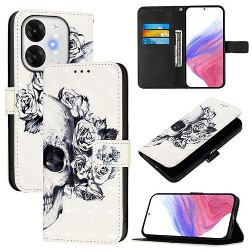 Funda de Cuero con Tapa Horizontal y Pintura 3D para Teléfono Itel A80 4G (Calavera)