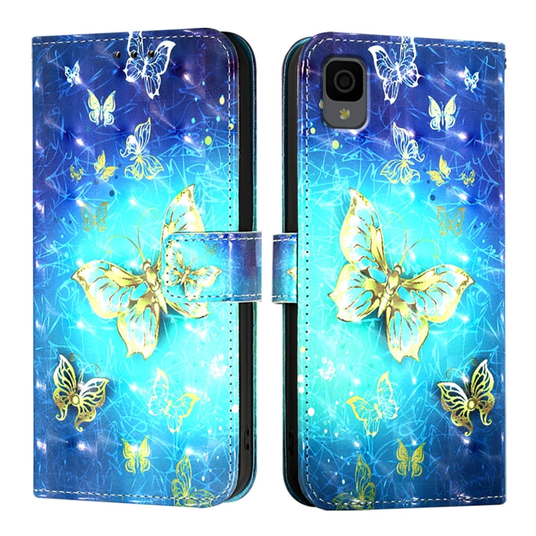 Funda de Cuero con Tapa Horizontal y Pintura 3D para TCL 30Z T602Dl (Mariposa Dorada)