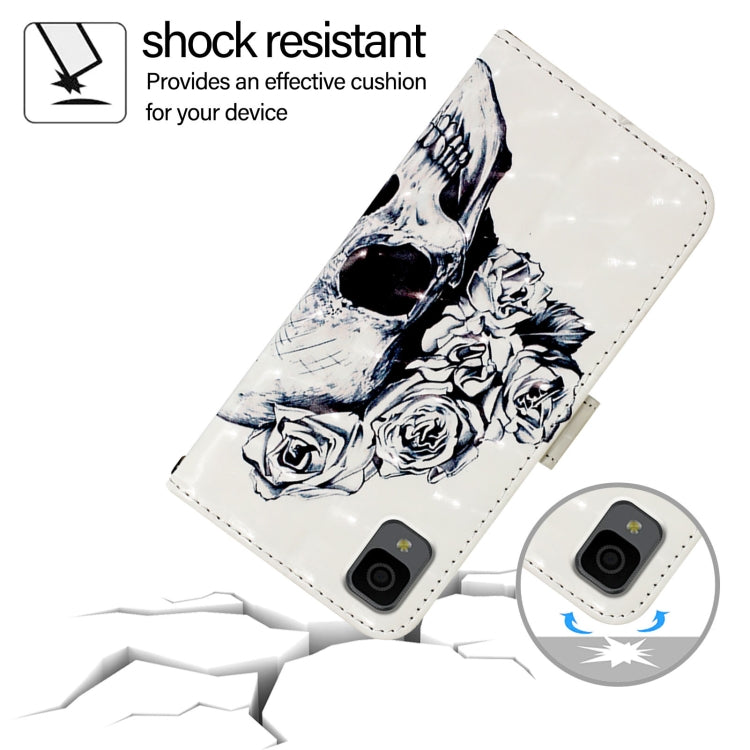 Funda de Cuero con Tapa Horizontal y Pintura 3D para TCL 30Z T602Dl (Calavera)