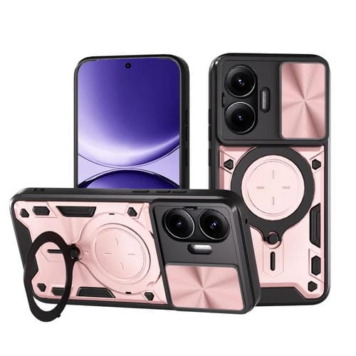 Funda magnética deslizante con textura de CD para Xiaomi Poco F7 (rosa)