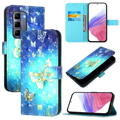 Funda de Cuero con Tapa Horizontal y Pintura 3D para Infinix Hot 50 Pro+ 4G (Mariposa Dorada)