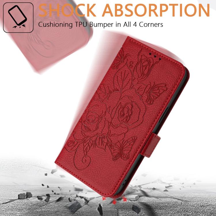 Funda de Cuero Antirrobo RFID con Relieve para Honor 300 5G (Rojo)