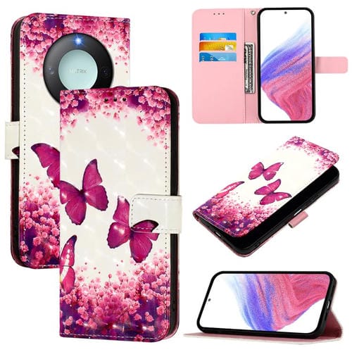 Funda de Cuero con Tapa Horizontal y Pintura 3D para Honor X9C 5G (Mariposa Rosa)