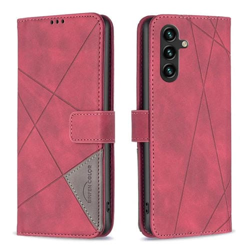 Funda de cuero con textura romboidal y hebilla magnética para Samsung Galaxy M36 5G (roja)
