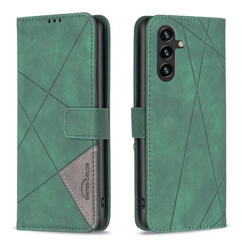 Funda de cuero con textura romboidal y hebilla magnética para Samsung Galaxy M36 5G (verde)