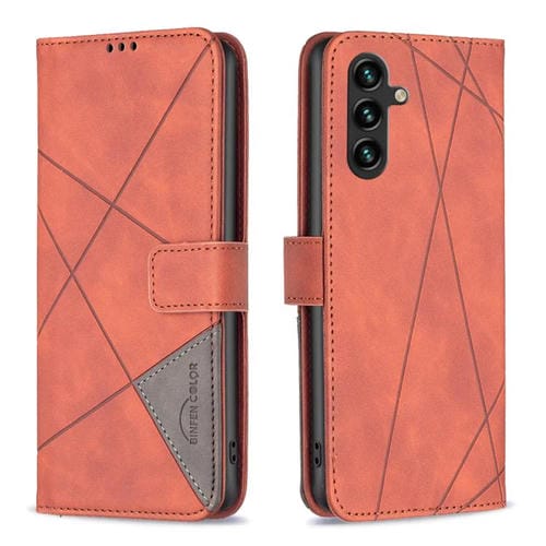 Funda de cuero con textura romboidal y hebilla magnética para Samsung Galaxy M36 5G (marrón)