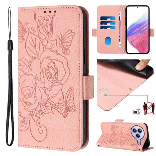 Funda de cuero antirrobo RFID con relieve rosa para Xiaomi Civi 5 Pro 5G (rosa)