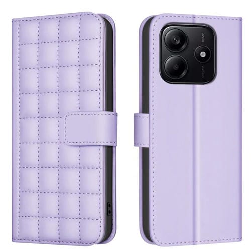 Funda de Cuero con Textura Cuadrada para Redmi Note 14 4G (Morado)