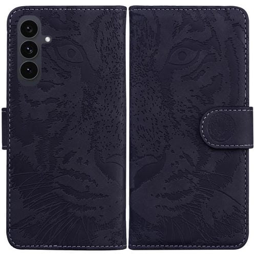 Funda de cuero con tapa y estampado de tigre para Samsung Galaxy S25 FE 5G (negra)