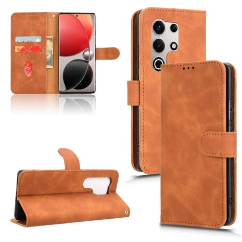 Funda de Cuero para Teléfono Itel S25 con Tapa Magnética y Tacto Ultrafino (Marrón)