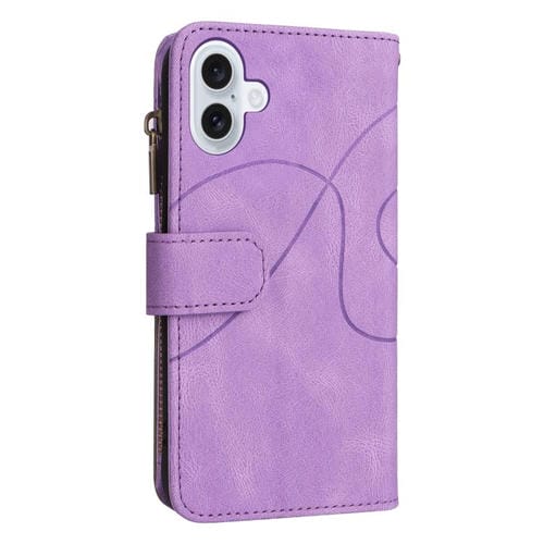 Funda de cuero con cremallera para iPhone 17, bicolor, con 9 ranuras para tarjetas (morado)
