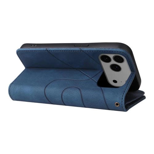 Funda de cuero con cremallera para iPhone 17 Pro Max, bicolor, con 9 ranuras para tarjetas (azul)
