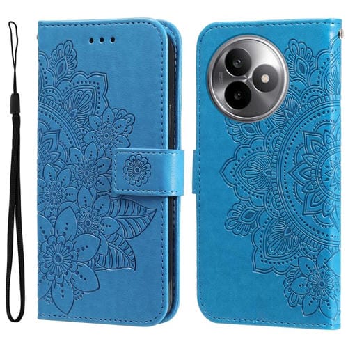 Funda de cuero con estampado de flores de siete pétalos para Redmi K80 Ultra (azul)
