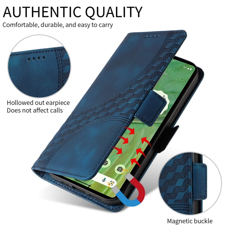 Funda de Cuero OnePlus 13 Diseño de Rombos y Estrellas En Relieve (Azul)