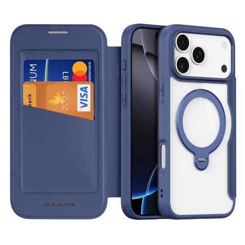 Funda de cuero con soporte para anillo MagSafe para iPhone 17 Pro Max DUX DUCIS Skin X Pro Series (azul)