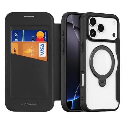 Funda de cuero con soporte para anillo MagSafe para iPhone 17 Pro DUX DUCIS Skin X Pro Series (negro)