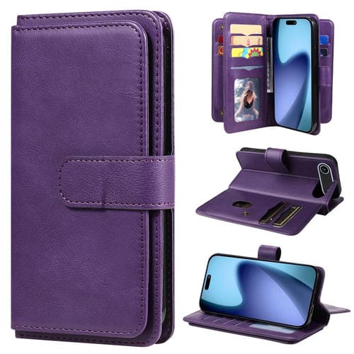 Funda de cuero multifunción tipo billetera para iPhone 17 Air con 10 ranuras para tarjetas (violeta)