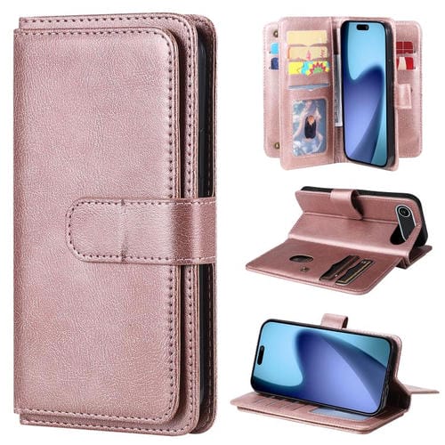 Funda de cuero multifunción tipo billetera para iPhone 17 Air con 10 ranuras para tarjetas (oro rosa)