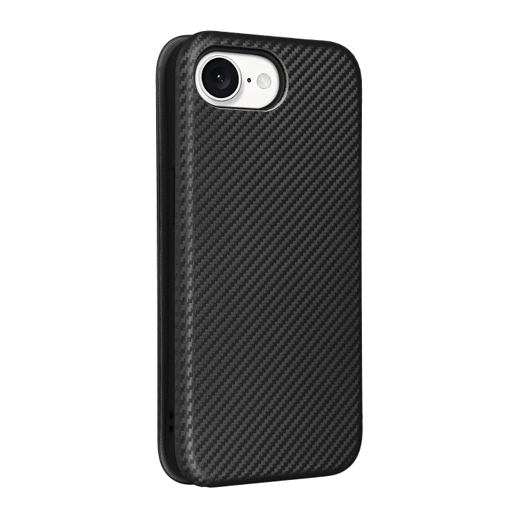 Funda de Cuero con Tapa y Textura de Fibra de Carbono para iPhone 16E (Negra)