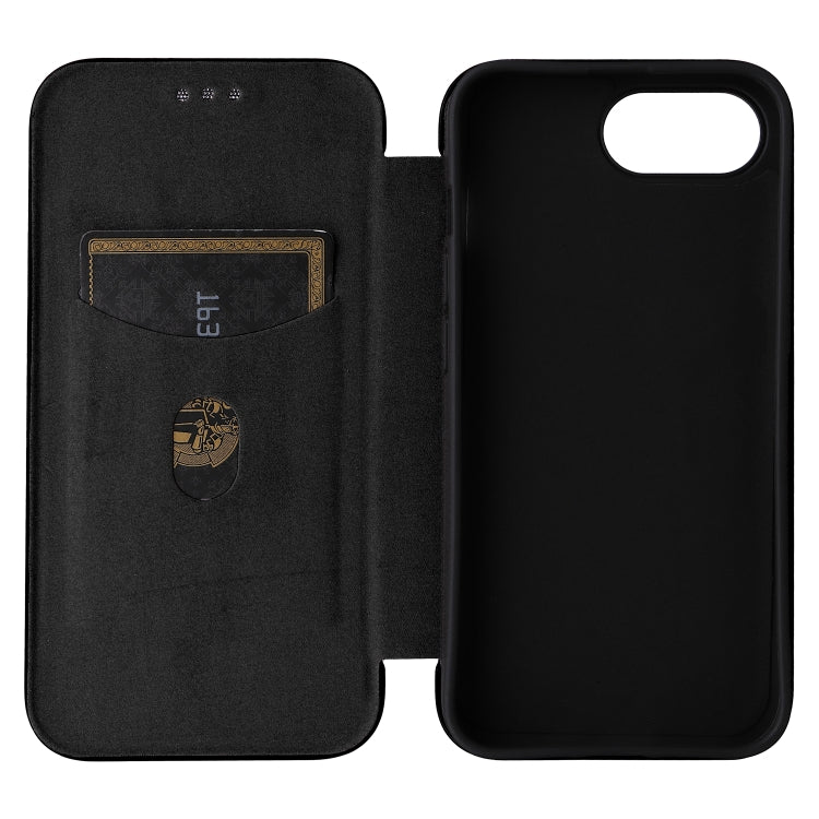 Funda de Cuero con Tapa y Textura de Fibra de Carbono para iPhone 16E (Negra)