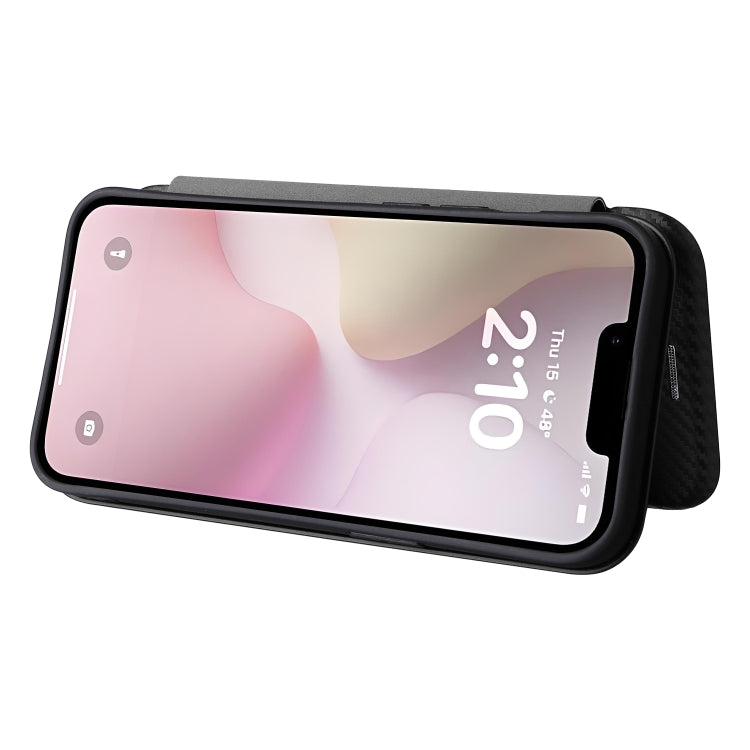 Funda de Cuero con Tapa y Textura de Fibra de Carbono para iPhone 16E (Negra)