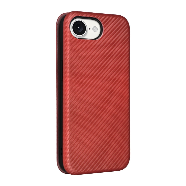 Funda de Cuero con Tapa y Textura de Fibra de Carbono para iPhone 16E (Marrón)