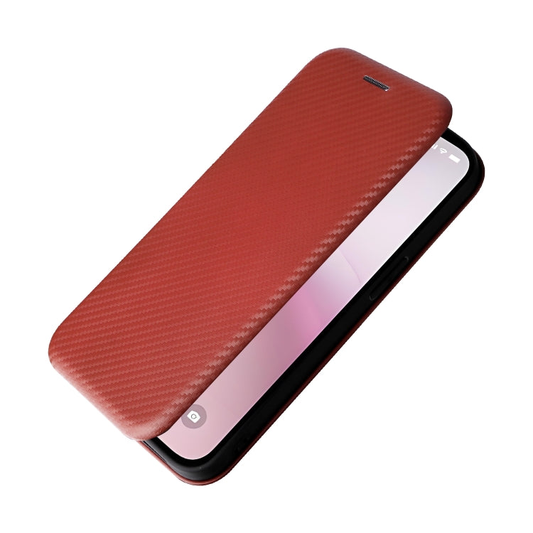 Funda de Cuero con Tapa y Textura de Fibra de Carbono para iPhone 16E (Marrón)