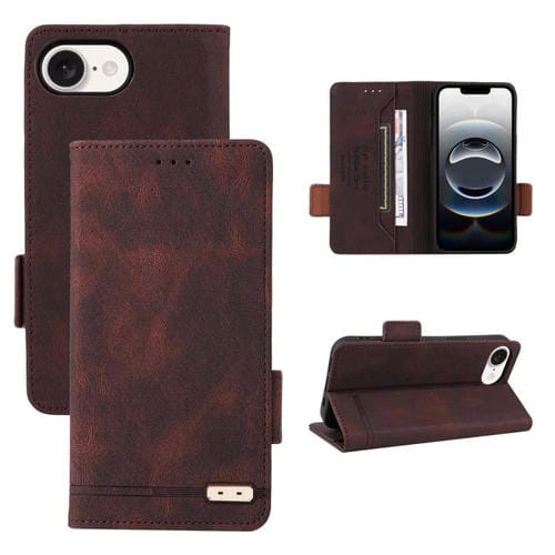 Funda de Cuero con Cierre Magnético para iPhone 16E (Marrón)