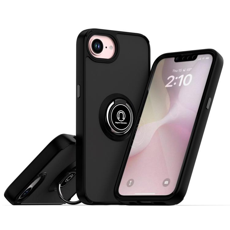 Funda de TPU + PC con anillo para iPhone 16e Q Shadow 1 Series (Negro + Negro)