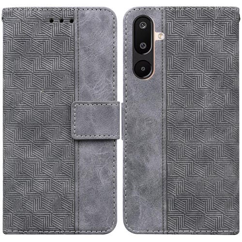 Funda de cuero con relieve geométrico para Samsung Galaxy M16 5G / F16 5G / M36 5G (gris)