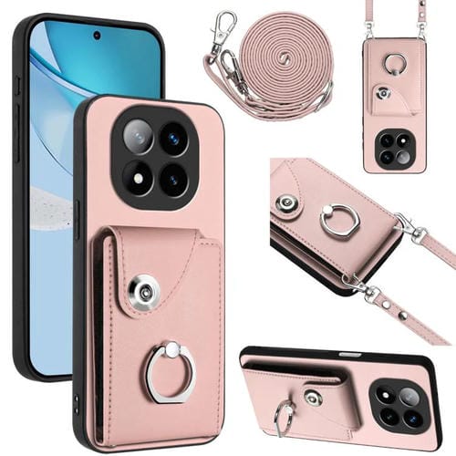 Funda para Redmi Note 14 Pro+ 5G con tarjetero, anilla y cordón largo (rosa)