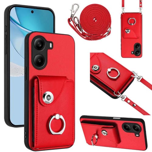 Funda para Xiaomi Poco X7 Pro con tarjetero y anillo para teléfono con cordón largo (roja)