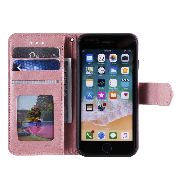 Funda para iPhone 16E Piel de Becerro Textura y Costuras Efecto Piel de Uña (Oro Rosa)