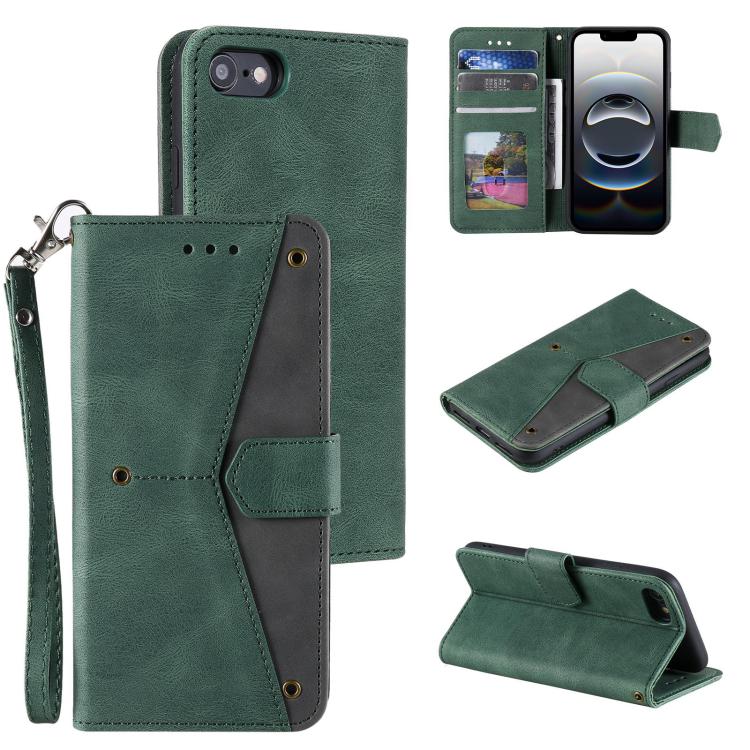 Funda para iPhone 16E Piel de Becerro Textura y Costuras Tacto de Uña (Verde)