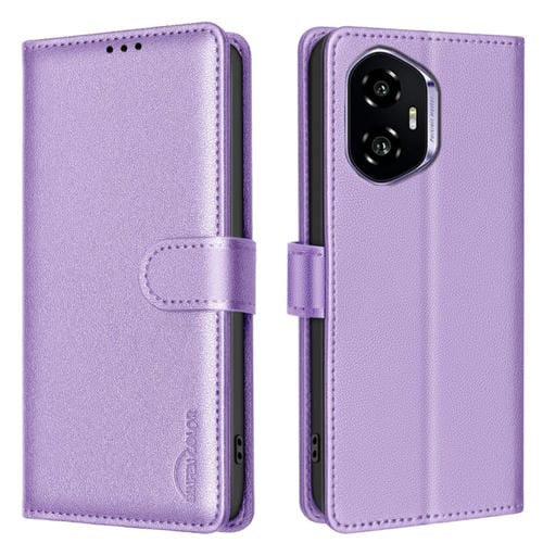 Funda de Cuero Antirrobo RFID para Teléfono Honor 300 (Morado) con Textura de Lichi