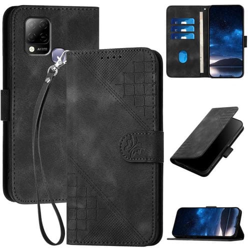 Funda de Cuero para Infinix Hot 10T Hot 10S con Diseño Mariposa en Relieve y Cordón (Negro)