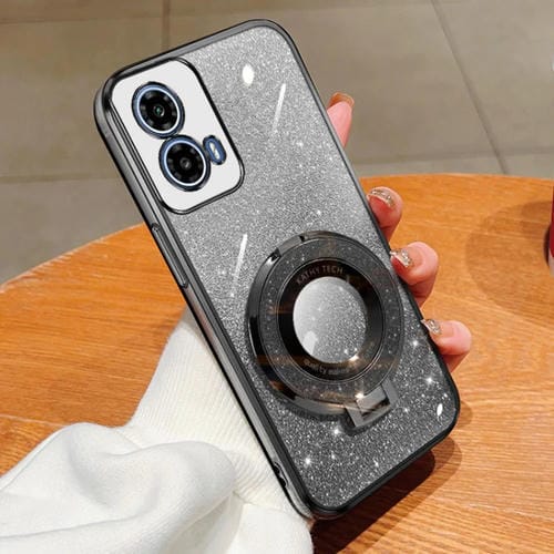 Funda TPU con Soporte Redondo y Purpurina Degradada para Motorola Moto G34 (Negro)