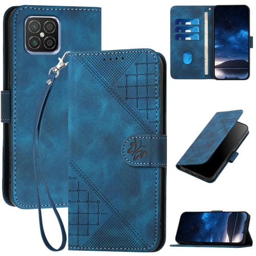 Funda de Cuero para Huawei Nova 8 Se con Diseño Mariposa en Relieve y Cordón (Azul Oscuro)