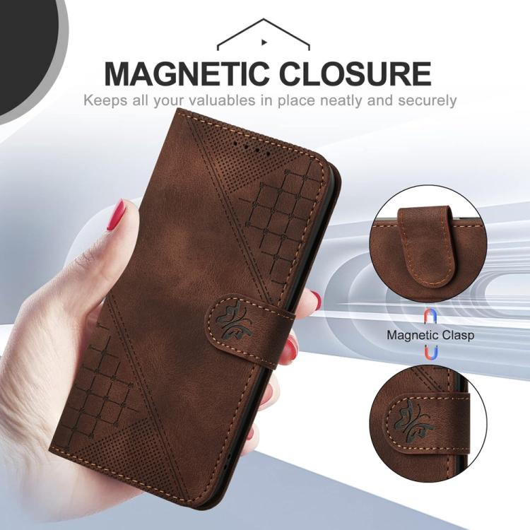 Funda de Cuero para Huawei P50 Pro con Diseño de Mariposa en Relieve y Cordón (Café)