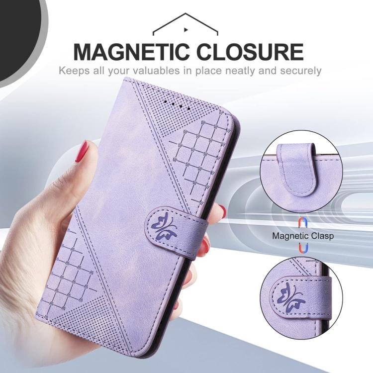 Funda de Cuero para Huawei Enjoy 20 Se 4G con Diseño Mariposa en Relieve y Cordón (Morado Claro)