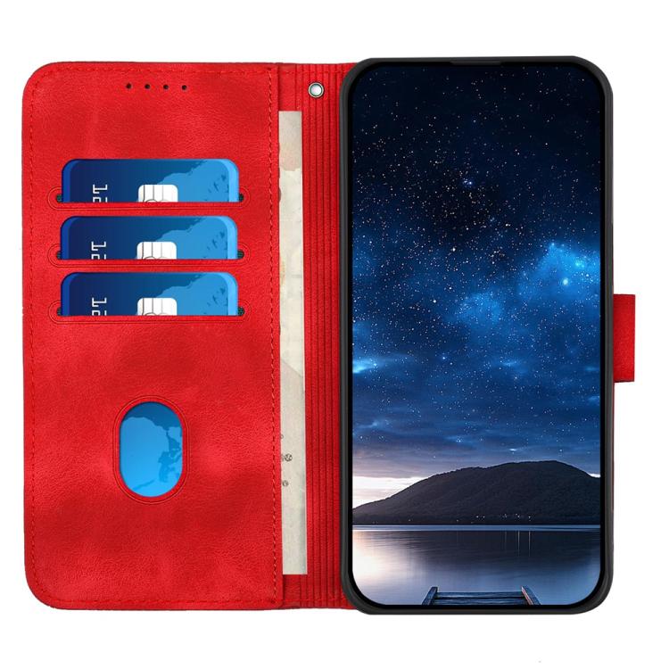 Funda de Cuero Huawei Enjoy 70 Nova Y72 con Diseño Mariposa En Relieve y Cordón (Rojo)