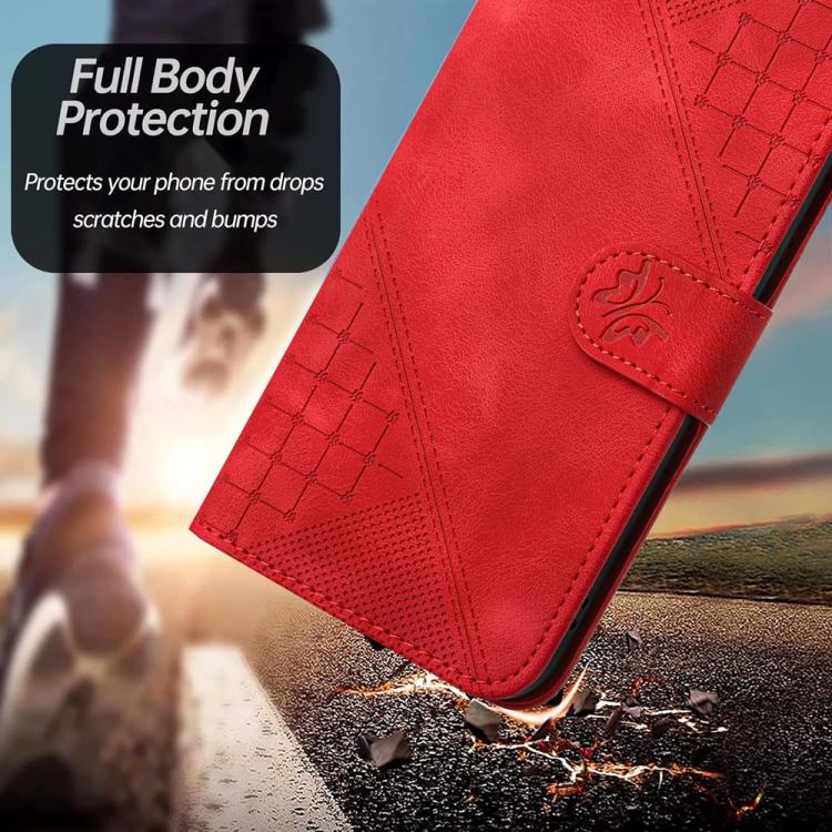 Funda de Cuero Huawei Enjoy 70 Nova Y72 con Diseño Mariposa En Relieve y Cordón (Rojo)