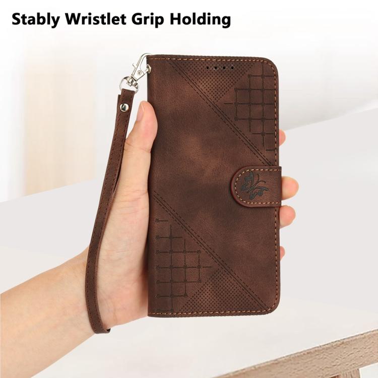Funda de Cuero Huawei Enjoy 70 Nova Y72 con Diseño Mariposas y Cordón (Café)