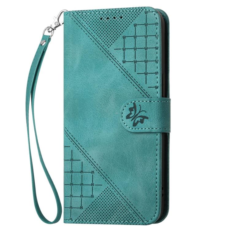 Funda de Cuero Huawei Enjoy 70 Nova Y72 con Diseño Mariposa en Relieve y Cordón (Azul Claro)