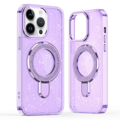 Funda para Teléfono con Soporte de Anillo Purpurina Magsafe iPhone 14 Pro Max (Morado)
