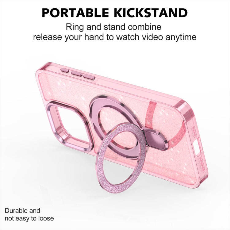 Funda para Teléfono Magsafe con Soporte de Anillo Purpurina para iPhone 12/12 Pro (Rosa)