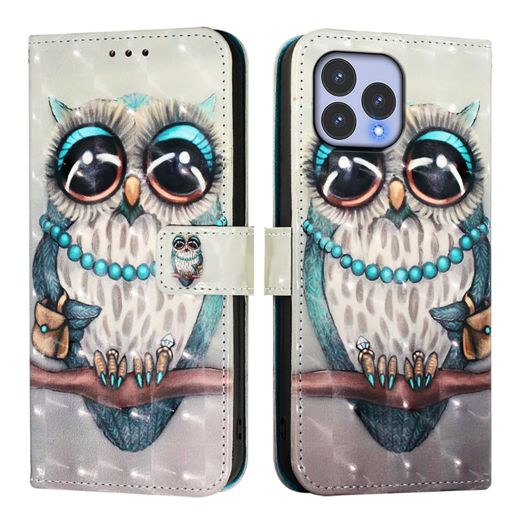 Funda de Cuero con Tapa Horizontal Pintura 3D para Wiko T60 (Búho Gris)