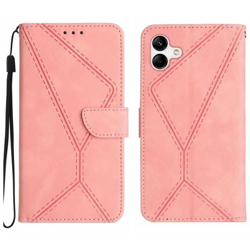 Funda de Cuero Samsung Galaxy A06 5G Relieve y Costuras (Rosa)