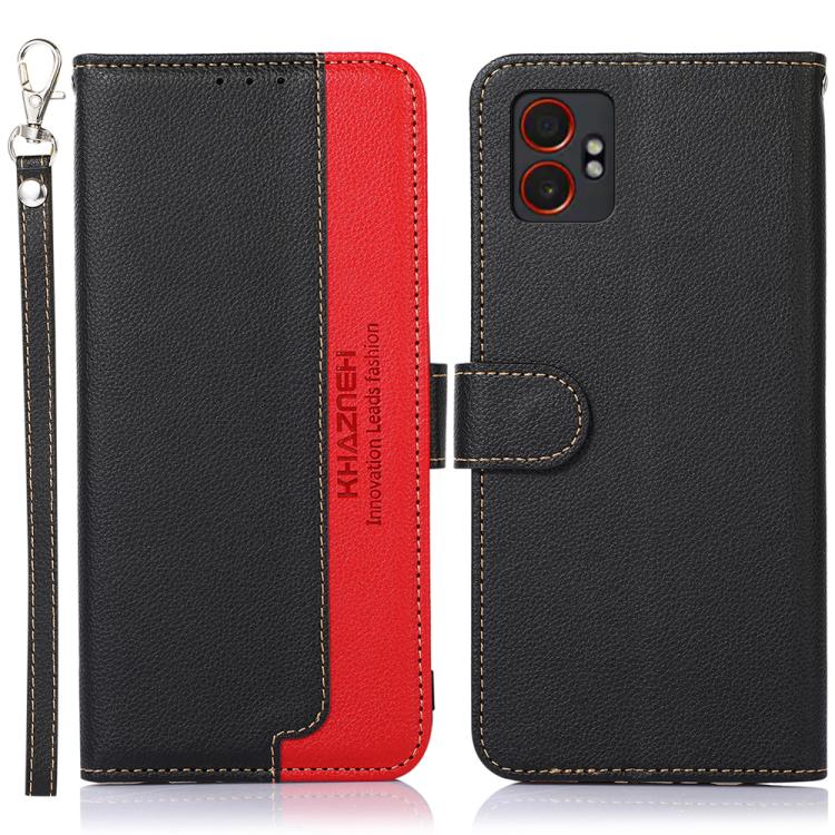 Funda de cuero con textura de lichi KHAZNEH RFID para Samsung Galaxy XCover7 Pro (negra)