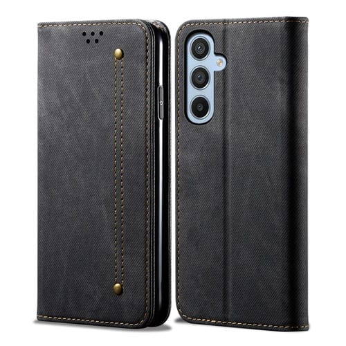 Funda para Samsung Galaxy A36 Cuero Tapa Horizontal Textura Vaquera Estilo Casual (Negro)